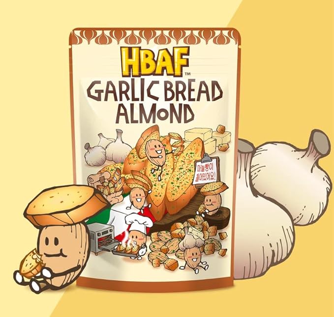 [Official Gilim HBAF] Korean Garlic Bread Seasoned Almonds Nut Protein Snack | After-School, Work, Trip Camping Snack | Pre-workout Snack | Asian Snack Korean Sovenior (Garlic Bread 1x190gram Pack)