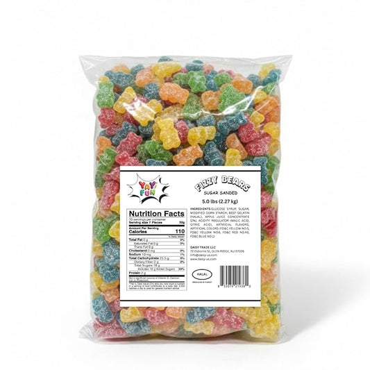 Halal Fizzy Gummy Bears Candy Bulk, 5 pound Bag, Assorted Fruit Flavored Gummies, Gift Snacks, Party Favors, Goodie Bags, Sour Gummy, Colorful Chewy Candy for Parties, Buffets, and Dessert Toppings