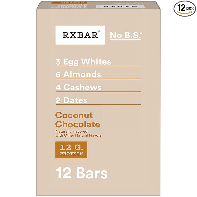 RXBAR Protein Bars, Protein Snack, Snack Bars, Coconut Chocolate, 22oz Box (12 Count)
