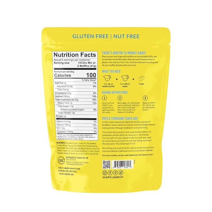 Lakanto Lemon Poppy Seed Muffin Mix - Sweetened with Monk Fruit Sweetener Allulose Erythritol, Easy to Make, Gluten Free, Nut Free, Fluffy, Snacks, Great Tasting - Lemon Poppy Seed (9.9 Oz)