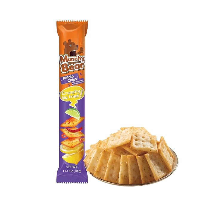 Munchy Bear Baked Savory Crackers – Spicy Lemon Flavor 9Packs Zesty & Tangy Crispy Crackers Halal-Certified Bold Snack