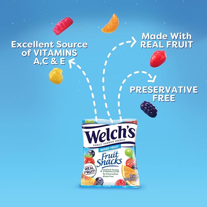 Welch's Fruit Snacks, Mixed Fruit, Perfect Halloween Candy Bulk Pack, Gluten Free, Individual Single Serve Bags, 0.8 oz (Pack of 200)