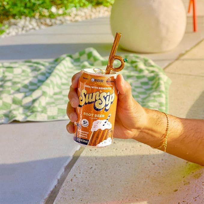 SunSip Prebiotic Soda With Benefits - Gut-Healthy Beverage with Vitamins and Minerals, 35 Calories, Soda Alternative, Naturally Sweetened with 5g of Sugar, 11.5 oz (12 Pack) Root Beer
