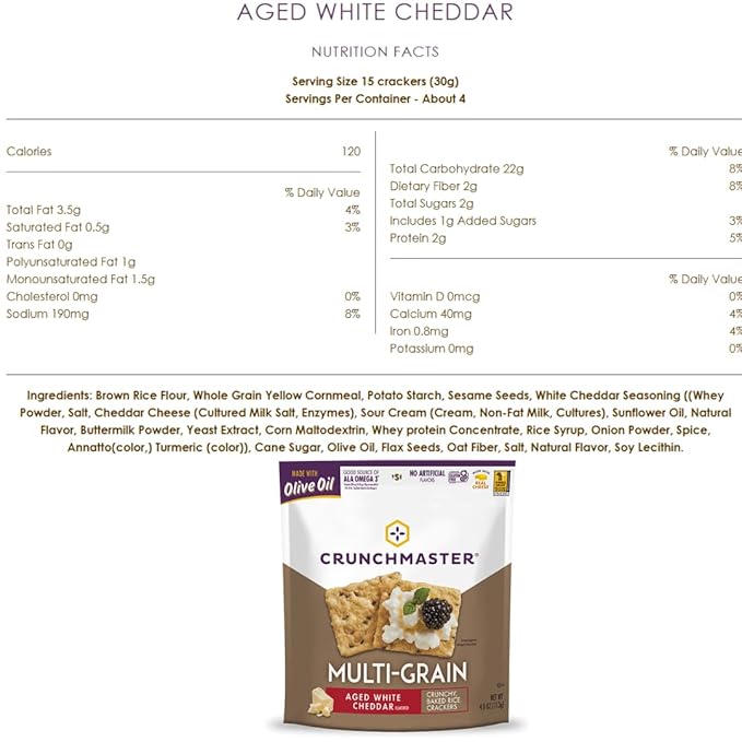 Crunchmaster Multiseed & Multigrain Crackers Variety Pack, – Original, Rosemary Olive Oil, Roasted Garlic & Everything, Sea Salt, Aged White Cheddar (6 Count)