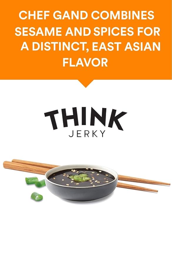 Think Jerky Sesame Teriyaki Beef Jerky, Grass-Fed High Protein Beef, Gluten Free, No Antibiotics or Nitrates, Healthy Chef Crafted Recipe, Low Calorie and Low Fat - 1.0 oz Bags, 12 Pack