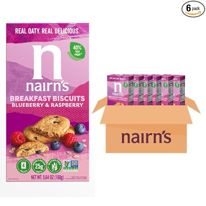 Nairn's Gluten Free Blueberry and Raspberry Breakfast Biscuits,5.64 Ounce (Pack of 6)