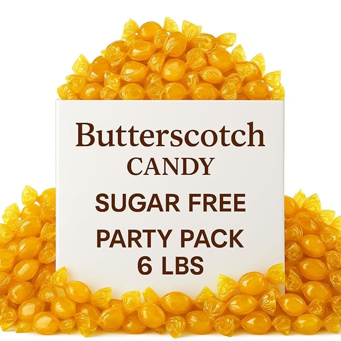 Sugar Free Butterscotch Hard Candy - 6 Lbs Bulk Candy Individually Wrapped - Low-calorie – Great For Parties And Office – Ideal For Welcoming Guests and Visitors