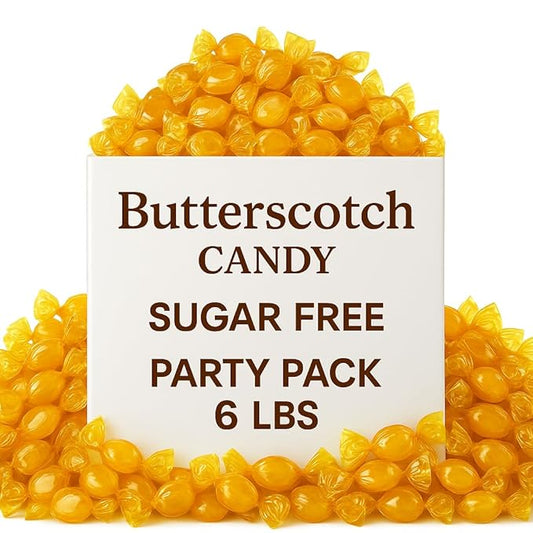 Sugar Free Butterscotch Hard Candy - 6 Lbs Bulk Candy Individually Wrapped - Low-calorie – Great For Parties And Office – Ideal For Welcoming Guests and Visitors