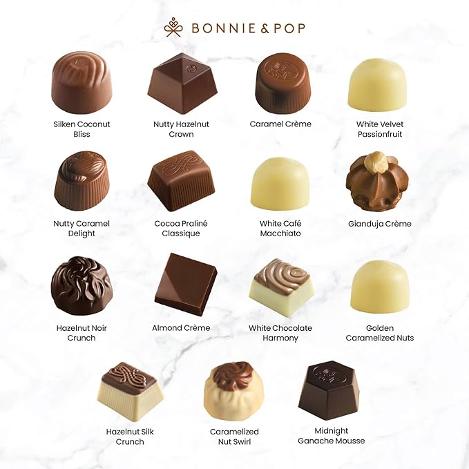 Chocolate Gift Basket– Holiday Candy Gift Box with Assorted Milk, Dark & White Chocolate Truffles – Food Present Idea for Valentines Day, Men, Women, Corporate, Get Well, Sympathy, Birthday- Bonnie & Pop