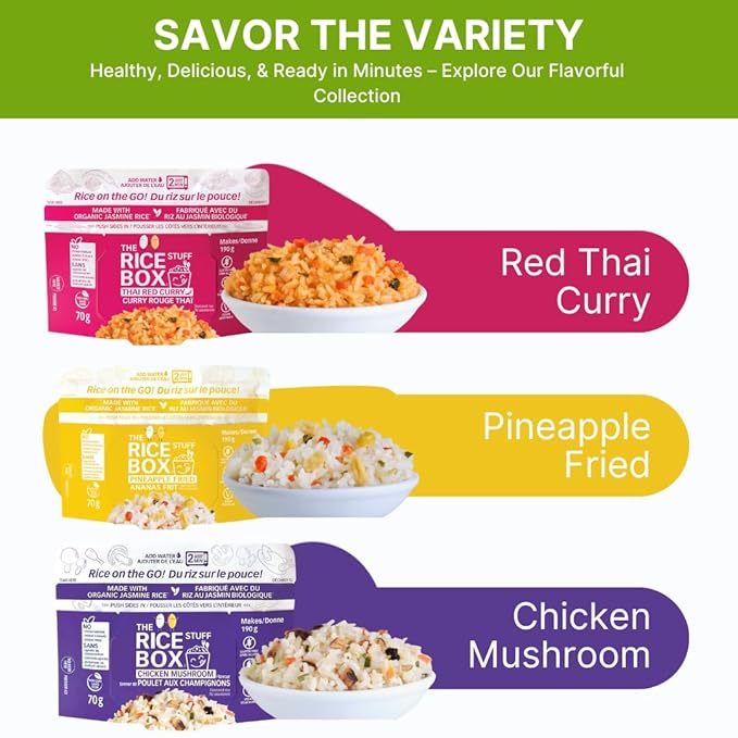 The Rice Stuff Box - Chicken Mushroom Instant Rice Meals, 6-Pack, Organic Jasmine Rice, NON-GMO, Gluten-Free, Vegan, Dairy-Free (Pack of 6)