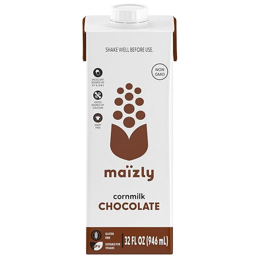 Maizly Chocolate Corn Milk, Non-GMO, Plant-Based & Non-Dairy Chocolate Flavored Drink, Gluten & Dairy-Free Alternative to Whole Milk, Kosher Drink for Kids & Adults, 946 ml