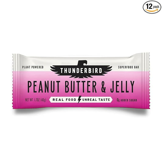 Thunderbird Bars Energy Snack, Gluten-Free with Protein, Healthy Real Food, Vegan Non-GMO, No Added Sugar (12 Count, 1.7 oz. Bars) (Peaut Butter Jelly)
