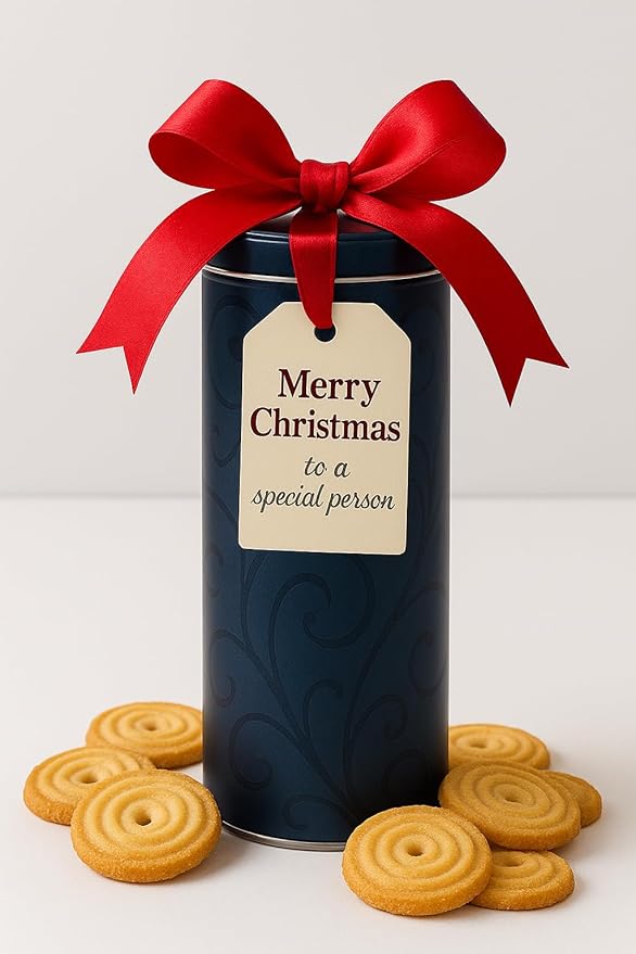 European Shortbread Cookies Tin Gift Set – 4 Holiday Gifts in 1 – German-Style Butter Shortbread, 4 Decorative Tins Filled with Crispy Cookies – Christmas Cookie Gift Pack for Sharing & Gifting
