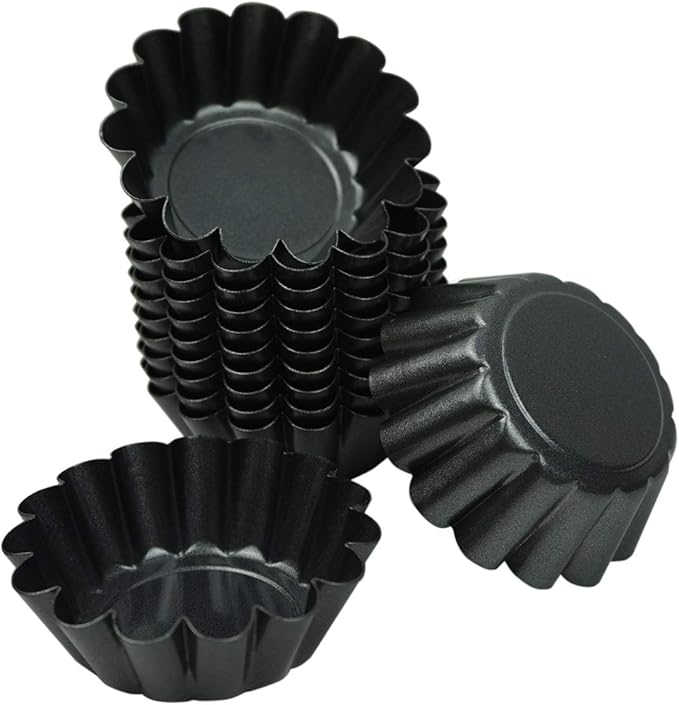 Proshopping 12 Pack Mini Tart Pan, Non-stick Carbon Steel Tart Molds, Pie Mould, Muffin Cupcake Pudding Maker - for Pies, Chinese Tart, Cakes (Size 2.6"x0.9")