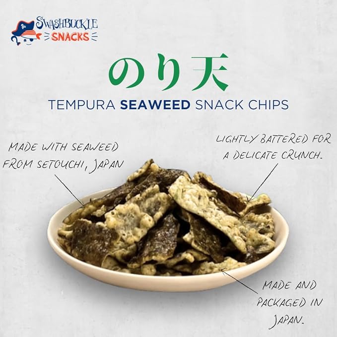 Japanese Tempura Seaweed Snack Chips, Noriten – Yuzu Flavor | 0.95oz x 5 | Made in Japan by Swashbuckle Snacks