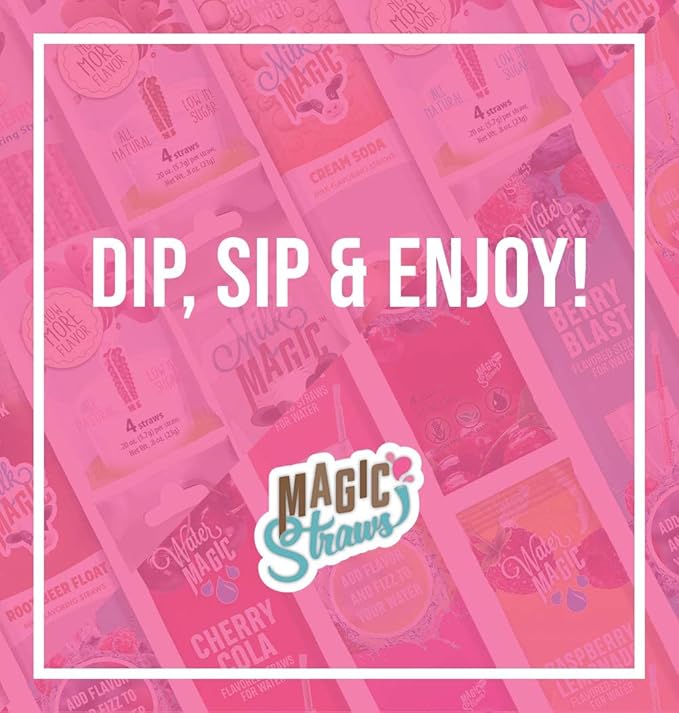 Milk Magic Milk Flavoring Straws, 4-Pack Bundle (16 Milk Straws) Unicorn Kisses, Strawberry Banana, Birthday Cake, Cinnamon Roll Cereal Straws