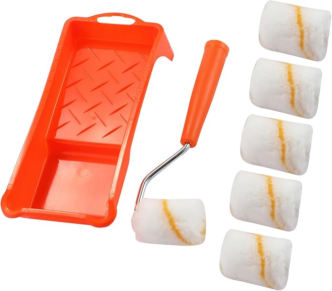 Paint Roller, 2 Inch Small Fine Finish Paint Roller Kit with Tray - Mini Roller Frame,Microfiber Roller Covers,Mini Acrylic Fiber Trim Brush House Decoration Painting