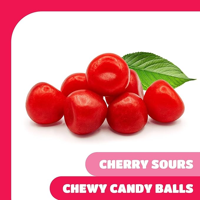 Cherry Sours Candy - 2 Pound Bulk Pack - Nostalgic Cherry Sour Balls for Parties and Everyday Treats - Red Candy for Holiday Buffets - Chewy Sweets - Valentines Candies