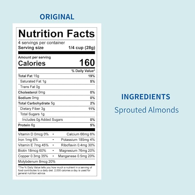 Daily Crunch Sprouted Almonds and Dehydrated nuts for a Unique Crunch, Keto Friendly, Non-GMO Zero Seed Oils, Gluten Free 4oz (6 Pack, Original)
