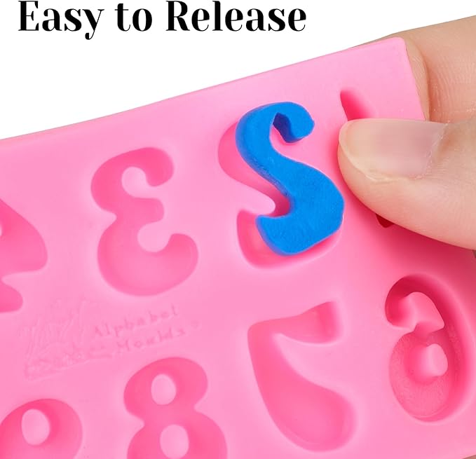 CLUEWR 5 PCS Silicone Letter Molds, Non-Stick Number Heart Rose Flower Fondant Molds for Chocolate, Candy, Cake Decoration, Cupcake Topper