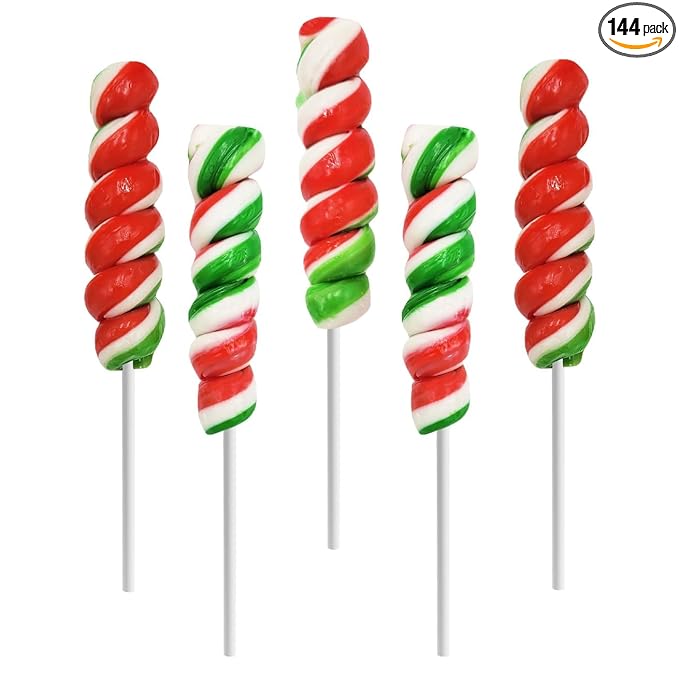 Fruidles Christmas Swirls Lollipop, Mixed Fruit Flavor, Individually Wrapped Lollipops, 2 inches Swirl Suckers (144-Pack)