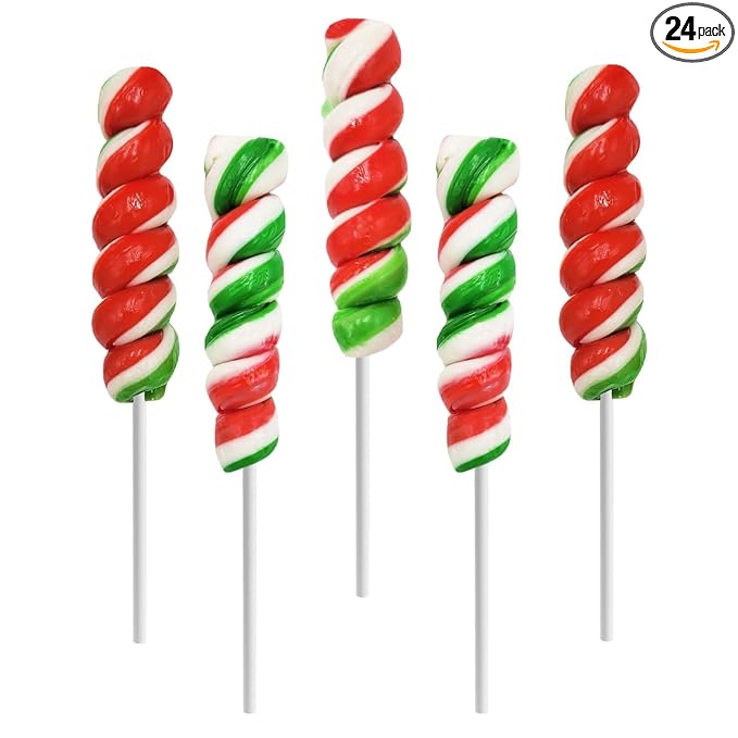Fruidles Christmas Swirls Lollipop, 24-Pack Mixed Fruit Flavor, Individually Wrapped Lollipops, 3" Inch Swirl Suckers