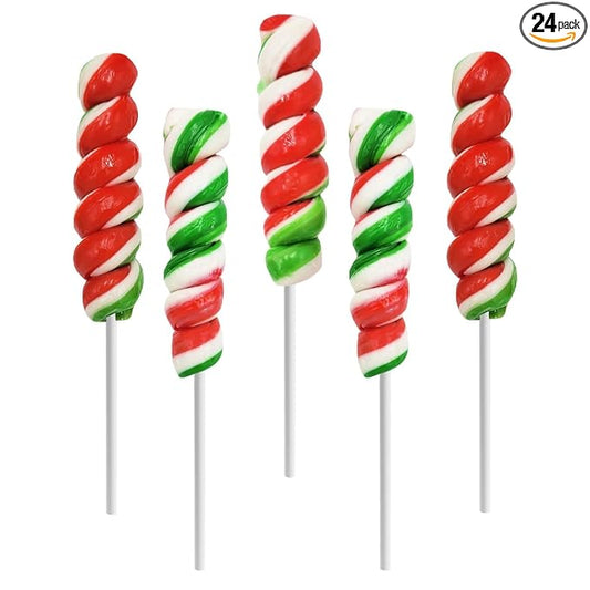Fruidles Christmas Swirls Lollipop, 24-Pack Mixed Fruit Flavor, Individually Wrapped Lollipops, 3" Inch Swirl Suckers
