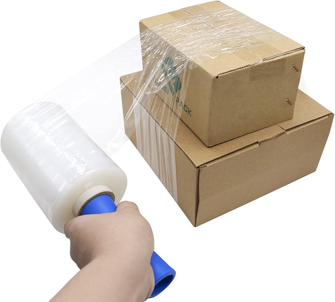 BOMEI PACK Clear Industrial Stretch Wrap Film 5" x 1000ft 2 Pack with Handle, 5" x 1000ft for Moving Supplies, Plastic Wrap for Packing, Heavy Duty Stretch Film