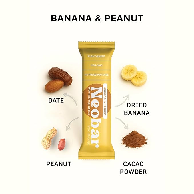 NEOBAR Fruit and Nut Bars - Plant-Based Vegan Snack Bars, Gluten Free Dairy Free Snacks, No Added Sugar, No Preservatives, Non-GMO | Banana & Peanut,12 Count