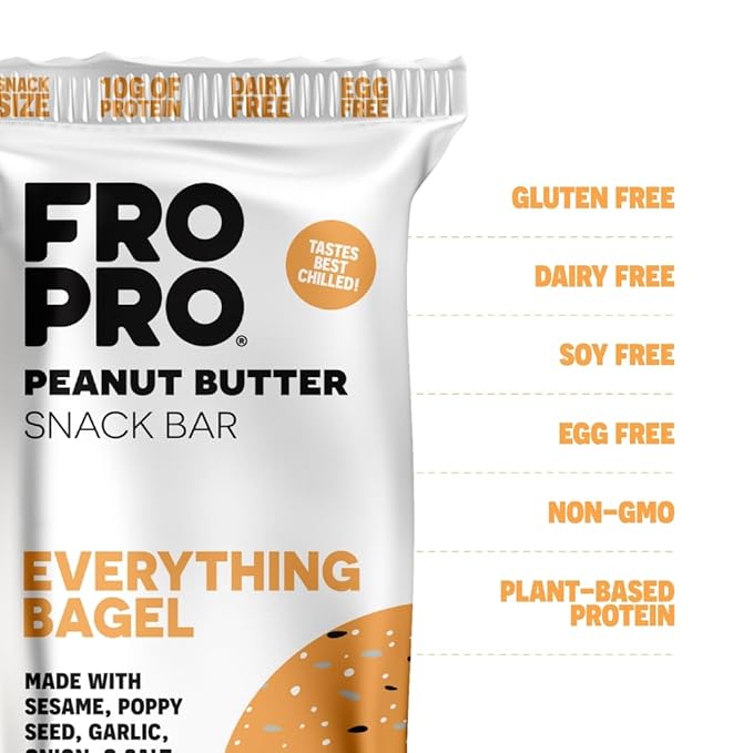 FROPRO Snack Bars - Plant Based Protein Bars, All-Natural, Gluten, Dairy, & Soy Free, High Protein Bars with Low Calories | Everything Bagel, 12 Pack