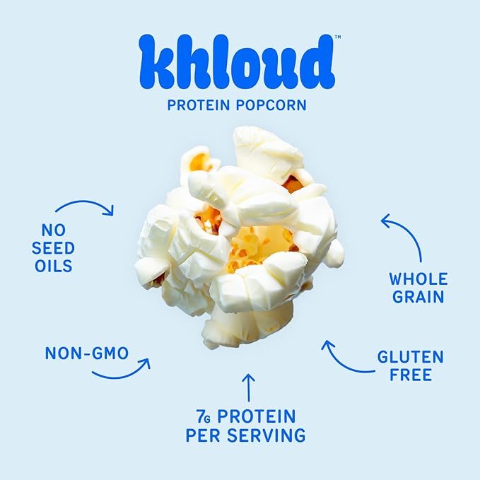 Khloud Protein Popcorn, 6 Pack Variety Pack - Protein Popcorn Made with Real Simple Ingredients & 7g Protein - Non-GMO, Gluten Free & Kosher - Healthy Snacks