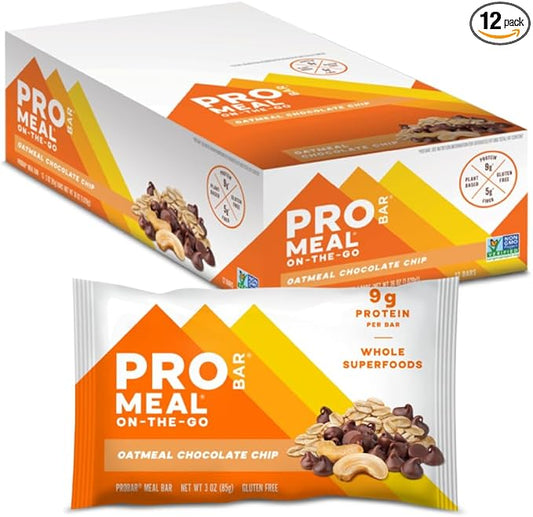 PROBAR - MEAL Bar, Oatmeal Chocolate Chip, Non-GMO, Gluten-Free, Healthy, Plant-Based, Whole-Food Ingredients, Natural Energy (12 Count)