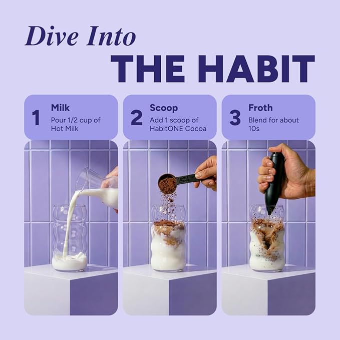HABIT ONE Nighttime Mushroom Cocoa with Magnesium Glycinate, Ashwagandha & Reishi - Adaptogens Blend - Zinc, L-Theanine, L-Glycine, Chamomile, Jujube & Cinnamon - Made in USA - 30 Servings