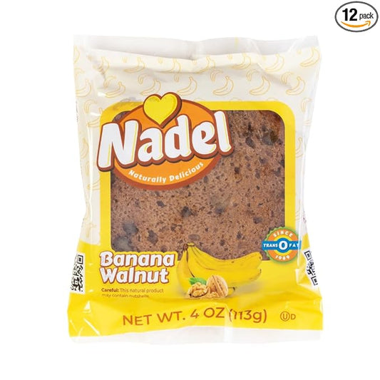 Nadel - Naturally Delicious Banana Nut bread, 12 Pack, Fresh Bananas, Crunchy Walnuts, Lunch snack breakfast bars Natural fresh brand, Cake Slices