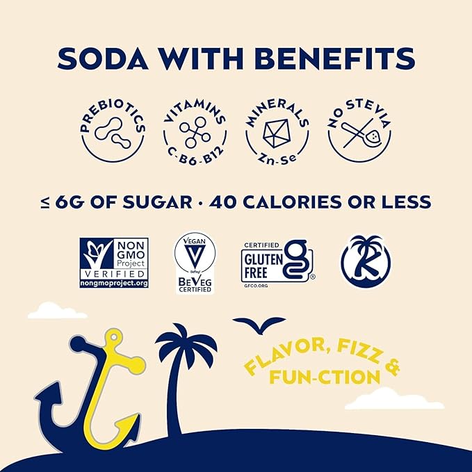 SunSip Prebiotic Soda With Benefits - Gut-Healthy Beverage with Vitamins and Minerals, Soda Alternative, Naturally Sweetened with 6g of Sugar or less, 11.5 oz (12 Pack) Soda Sampler Variety Pack