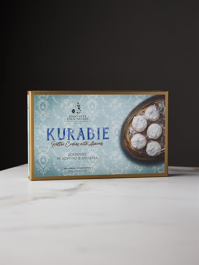Biscotti Tsoungari - Kourabie -Kurabie – Traditional Greek Butter Cookies with Almonds, 250g (8.82 oz)