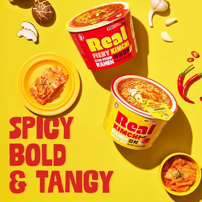 Instant Ramen Cup Noodles [ORIGINAL Kimchi | 6 CUPS/ Pack] – Healthy, Bold & Tangy | Korean Spicy Noodle Soup with Real Fermented Kimchi | No Artificial Additives/ Colors | 0 Trans Fat | Easy to Cook Meal or Snack - O’food