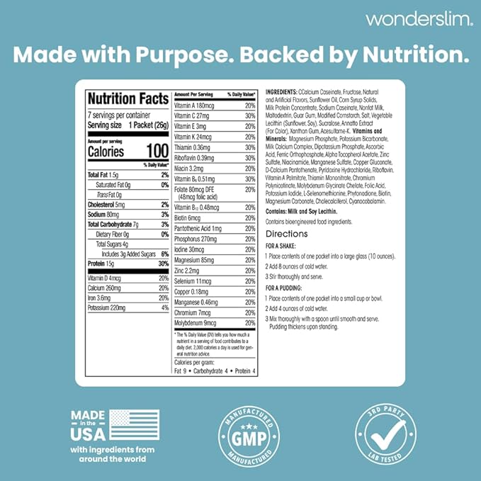 WonderSlim Meal Replacement Shake, Vanilla Cream, 15g Protein, 24 Vitamins & Minerals, Gluten Free (7ct)