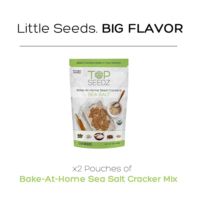 Top Seedz Organic Gluten Free Bake-at-Home Sea Salt Seed Crackers Mix | 2-Pack | 12 Ounces | Healthy Vegan Crackers with Plant Based Protein | Sunflower, Flax, Sesame and Pumpkin Seed