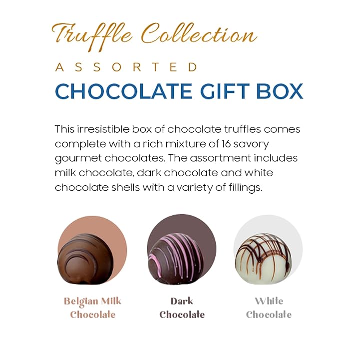 CRAVINGS BY ZOE Gourmet Chocolate Truffle Gift Box | 16 Count | Assorted Gourmet Milk & Dark Chocolate Candy Food Gift Basket Anniversary, Birthday, Get Well, Holiday, Thank You Men Women Mom Her