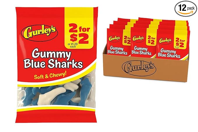 Gurley's Blue Shark Gummi, Aquatic-Themed Fruity Treats (Pack of 12)