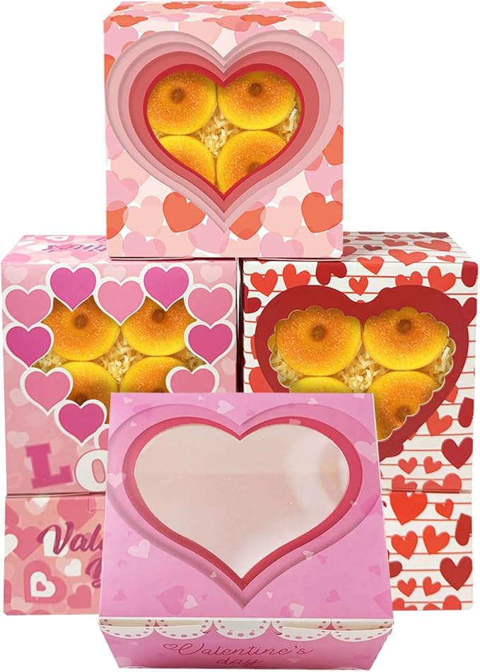 Bakepacker Valentine 30-Packs Bakery Boxes with Window 6x6x3 inches Thick & Sturdy Macaroon Pastry Boxes Cookie Boxes for Bakerys