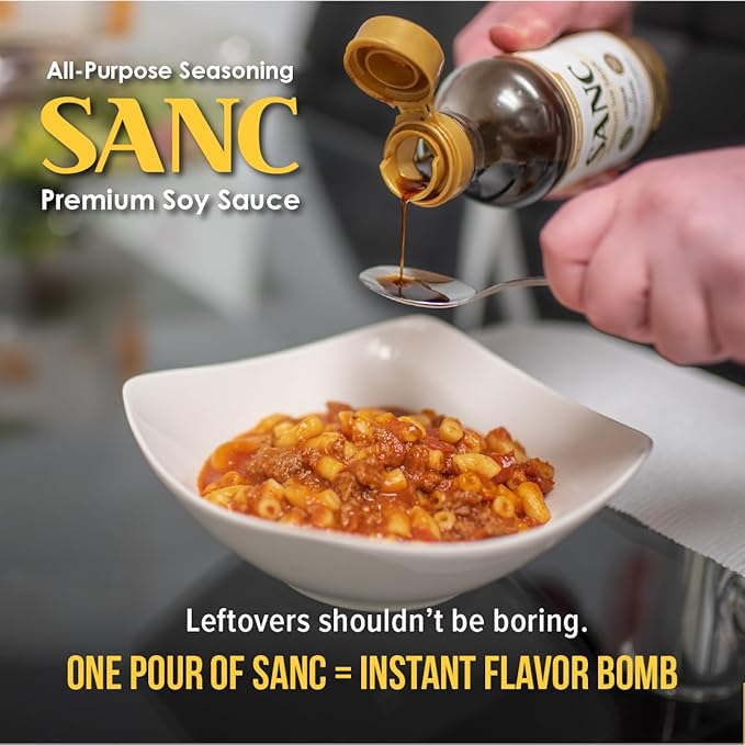 SANC All Purpose Korean Soy Sauce, 12.2 Fl Oz (Pack of 1) – Less-Sodium Salt Substitute, NON-GMO Bean, No Artificial Additives, Naturally Brewed Soy Sauce with Music Fermentation