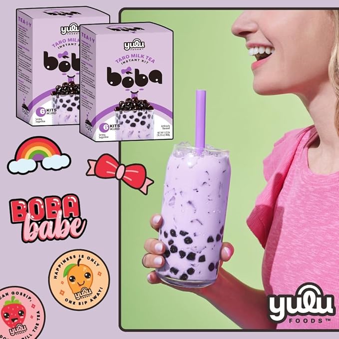 YULU FOODS Instant Bubble Pearls for Taro Milk Tea with Brown Sugar Flavor – 6 Servings