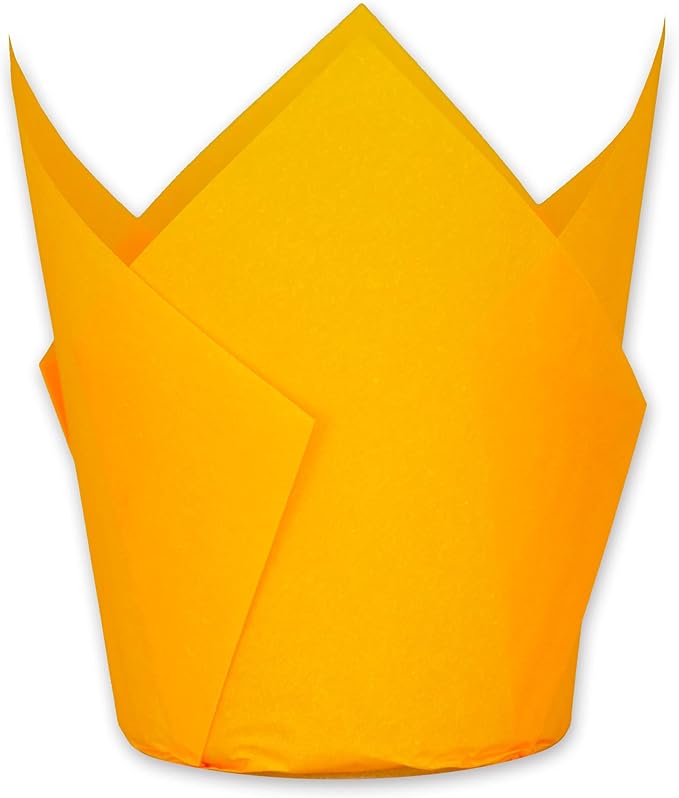 MyBakning Orange color Large size Tulip Baking Cups 2-1/4"(Base diameter) x 4"(Wall height) Parchment paper baking cupcake Muffin liners, Case of 130 pcs
