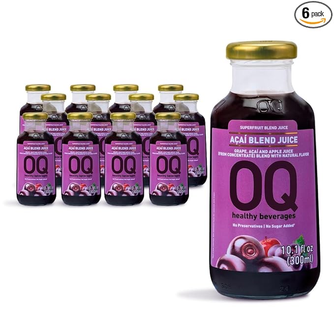 OQ Healthy Beverages Brazilian Açaí Juice, 100% Pure Blend | Antioxidant Superfruit Drink | Naturally Energizing Taste | 10.14 fl oz (Pack of 12)