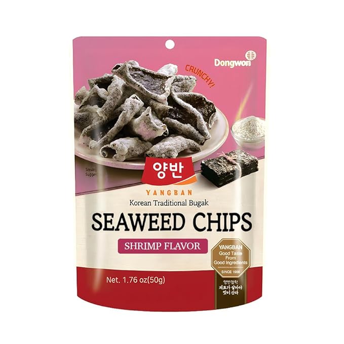 [Dongwon] YANGBAN Seaweed Chips | Enticing Shrimp Flavor | Authentic Korean Nori Seaweed Snack | Crispy and Light | Traditional Kimbugak (김부각) Snack (1.76 oz x 1 pack)