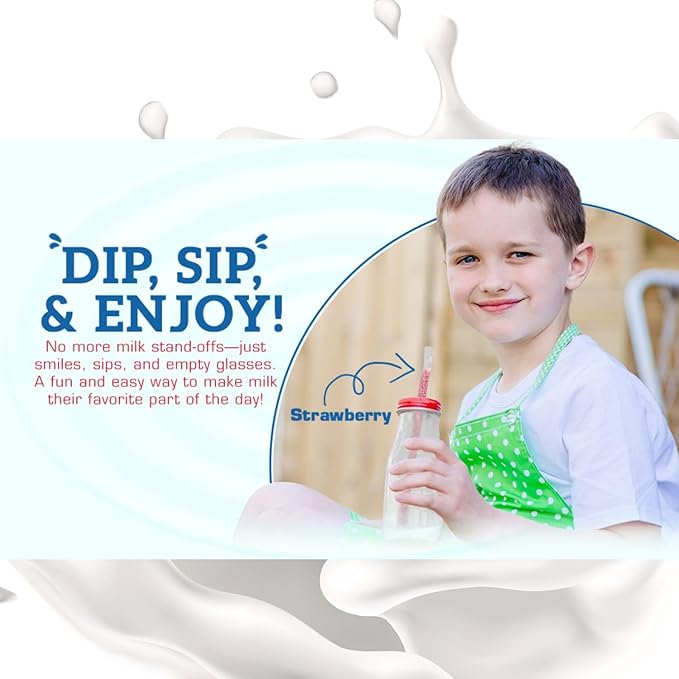 40 Pcs Milky Sip Flavored Straws For Milk - 4 Assorted Flavors: Chocolate, Strawberry, Cookies & Cream, Cotton Candy 10 Each Flavor - 8 Packs of 5 Ea. Milk Flavoring Straws for Kids, Teenagers, Adults