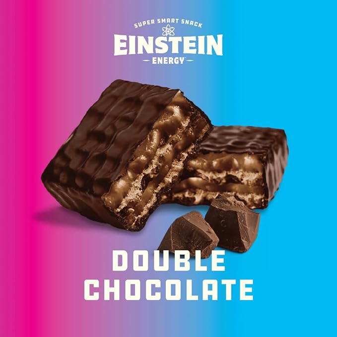 Einstein Energy Smart Snack Bars - Double Chocolate Healthy Snacks Protein, Real Milk Chocolate, Lion's Mane, Green Tea Extract, Caffeine, Citicoline, & L-Theanine, 100% Whole Wheat Wafer - 18 ct