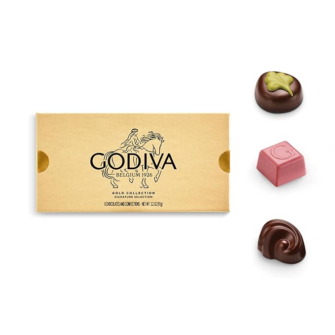 Godiva Gold Assorted Chocolate Gift Box, Belgian Dark and Milk Chocolates with Pralinés, Ganaches & Caramels, Gourmet Gift for Birthdays, Holidays, Kosher, 8 Pc